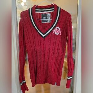 Ohio State OSU Buckeyes V-Neck Cable Knit  Sweater Renu Sz Large Red